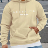 Men's Autumn and Winter Casual Fashionable Loose Brooklyn Classic Letter Printed Long-Sleeved Warm Hooded Pullover