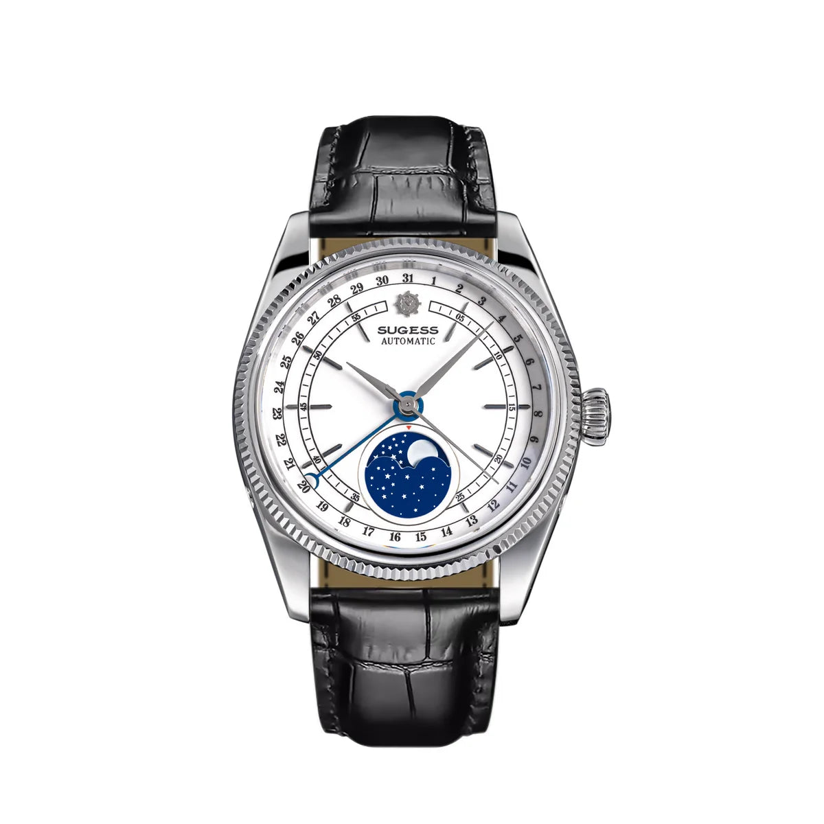 Sugess 40mm Watch of Men Moonphase Automatic ST2108 Movement Sapphire Crystal Mechanical Wristwatches Waterproof Date S452