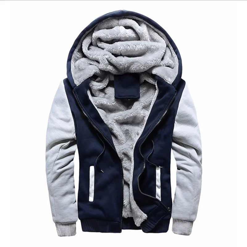 New Men's Hoodies Jacket Winter Thick Warm Fleece Zipper Hoodies Coat Casual Tracksuit Sportwear Male Sweatshirts M~ 5XL