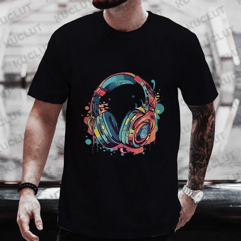 Men’s Hip Hop Melting Headset Graphic Oversized Tee