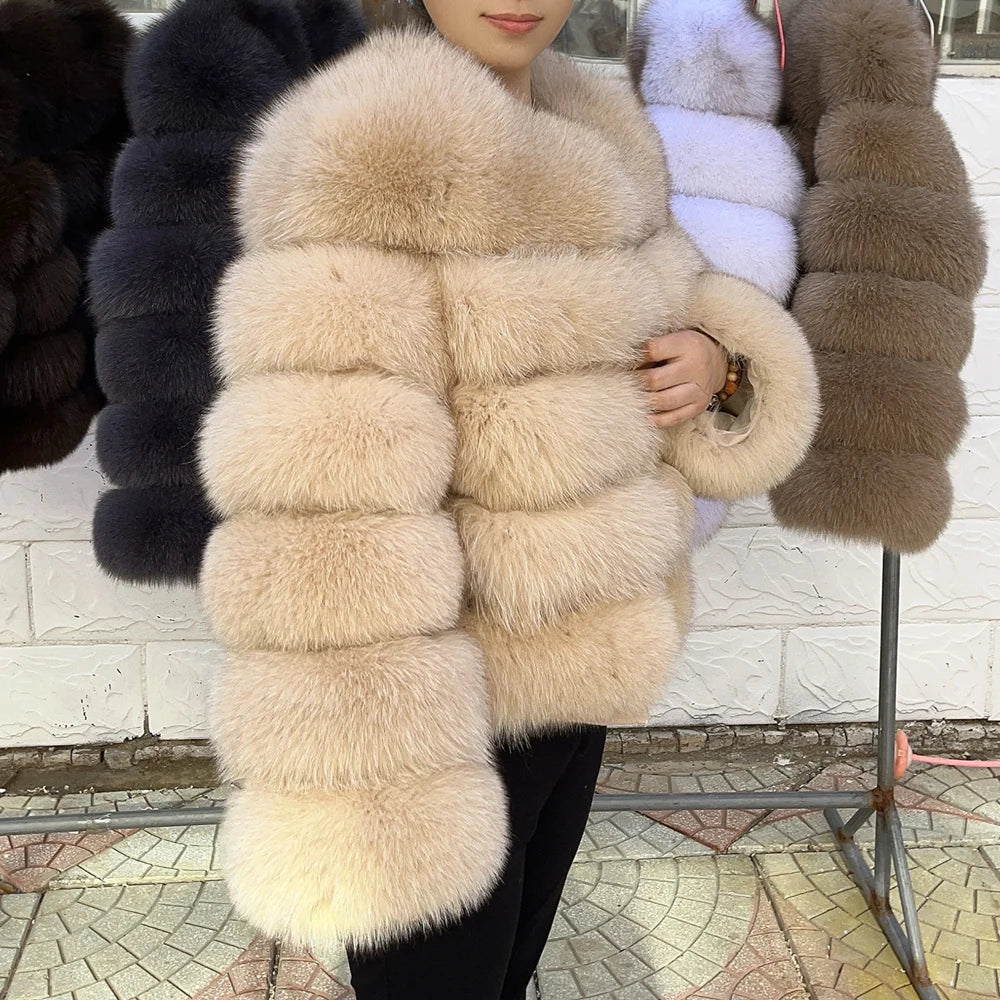 Genuine Fox Fur & Leather Winter Coat