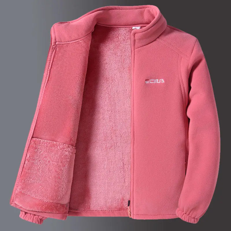 Women's Fleece Zip-Up Jacket with Embroidered Stand Collar