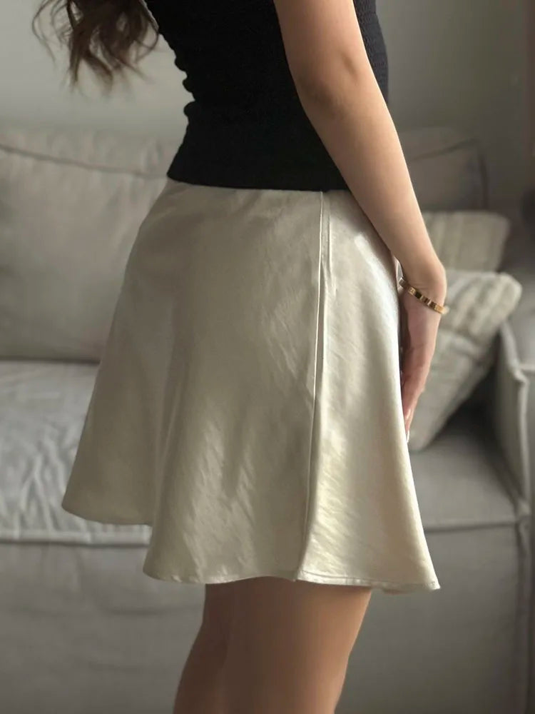 Women's Satin A-Line Mini Skirt | High Waist Office Style