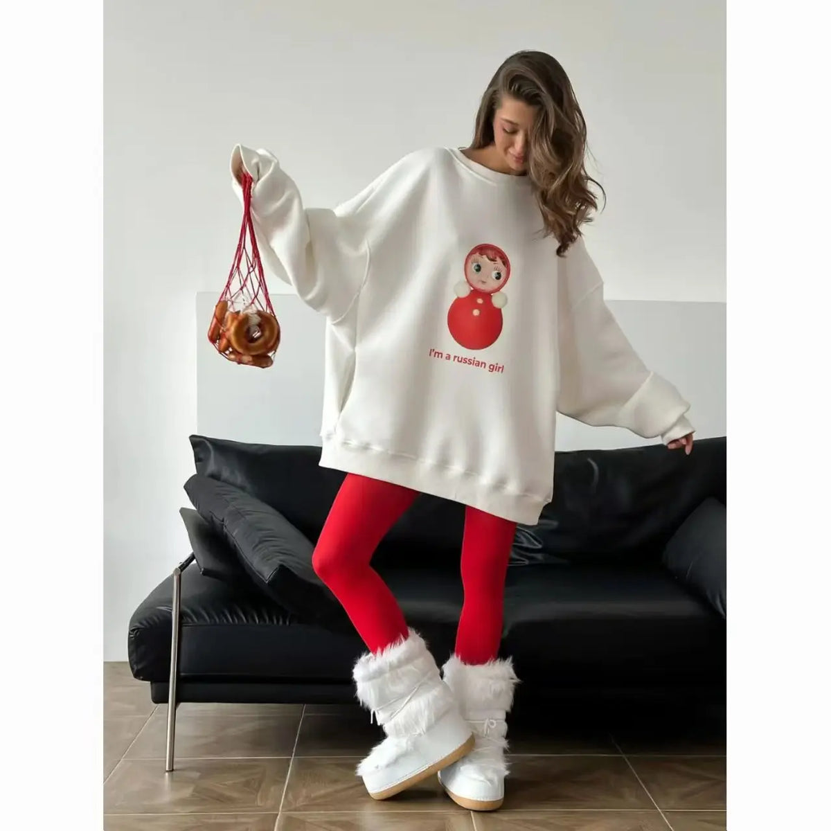 Women's White Letter-Print Crewneck Sweatshirt