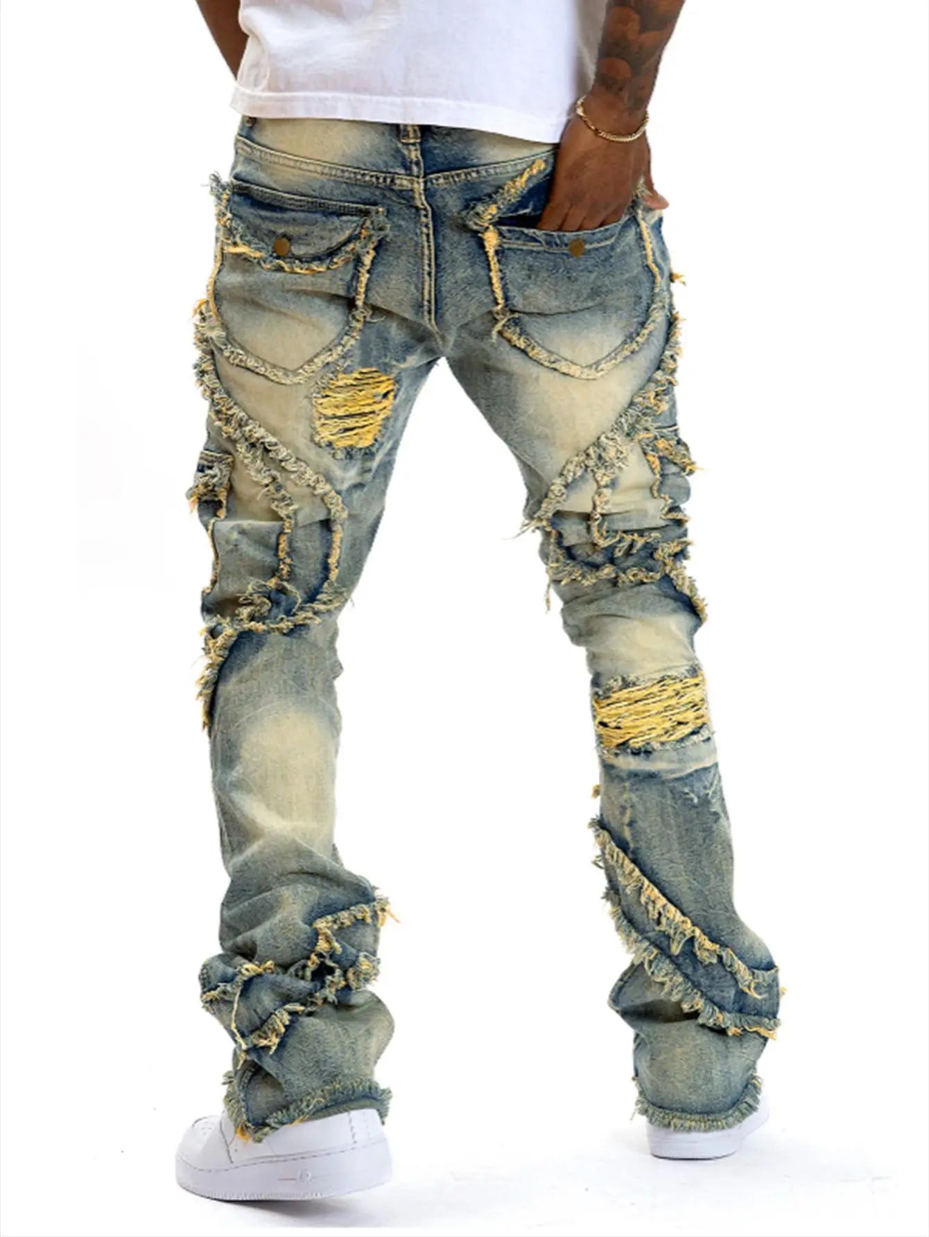 Men's Retro Flared Jeans – Ripped Tassel Stretch Denim