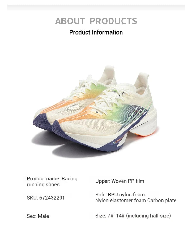 361 Degrees Furious 2.0 Men Women Running Sports Shoes Carbon Plate Racing Marathon Rebound Cushioning Male Sneakers 672432201