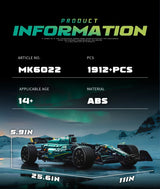 MK6022 1912PCS 1:8 New Technic Martin Aramco AMR25 Building Blocks MOC Sports Car DIY Assembly Model Set Toy Gifts for Boy Decor