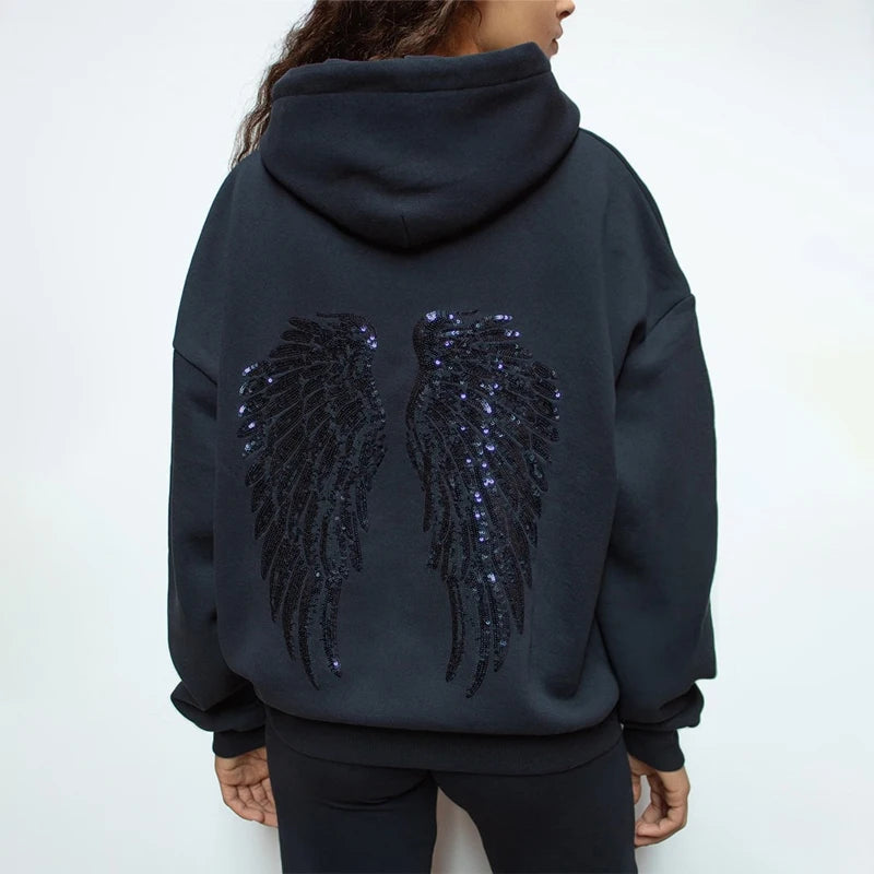 Women's Y2K Sequin Angel Wings Hoodie