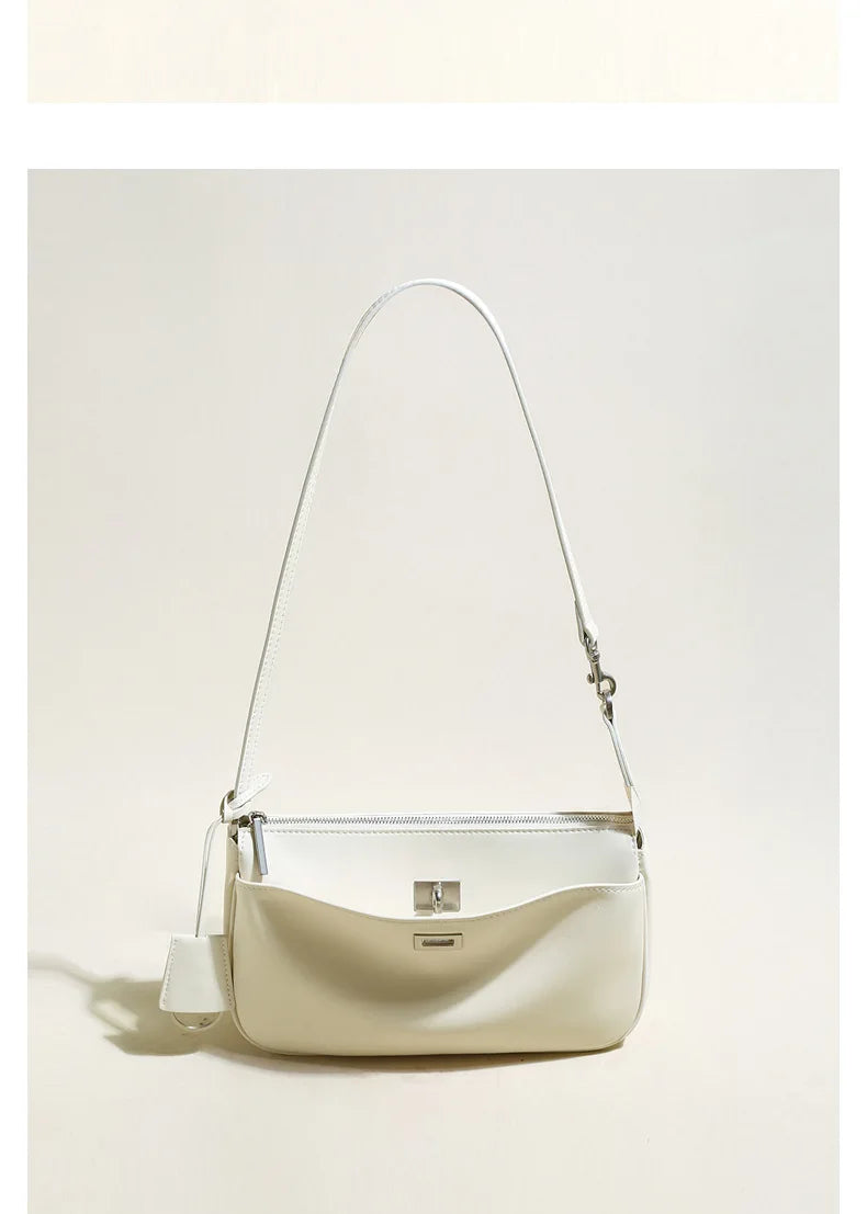 2026 Spring New Luxury Brand Women Shoulder Bags Split Leather Black Handbags Women Fashion Gold Buckle Underarm Bags