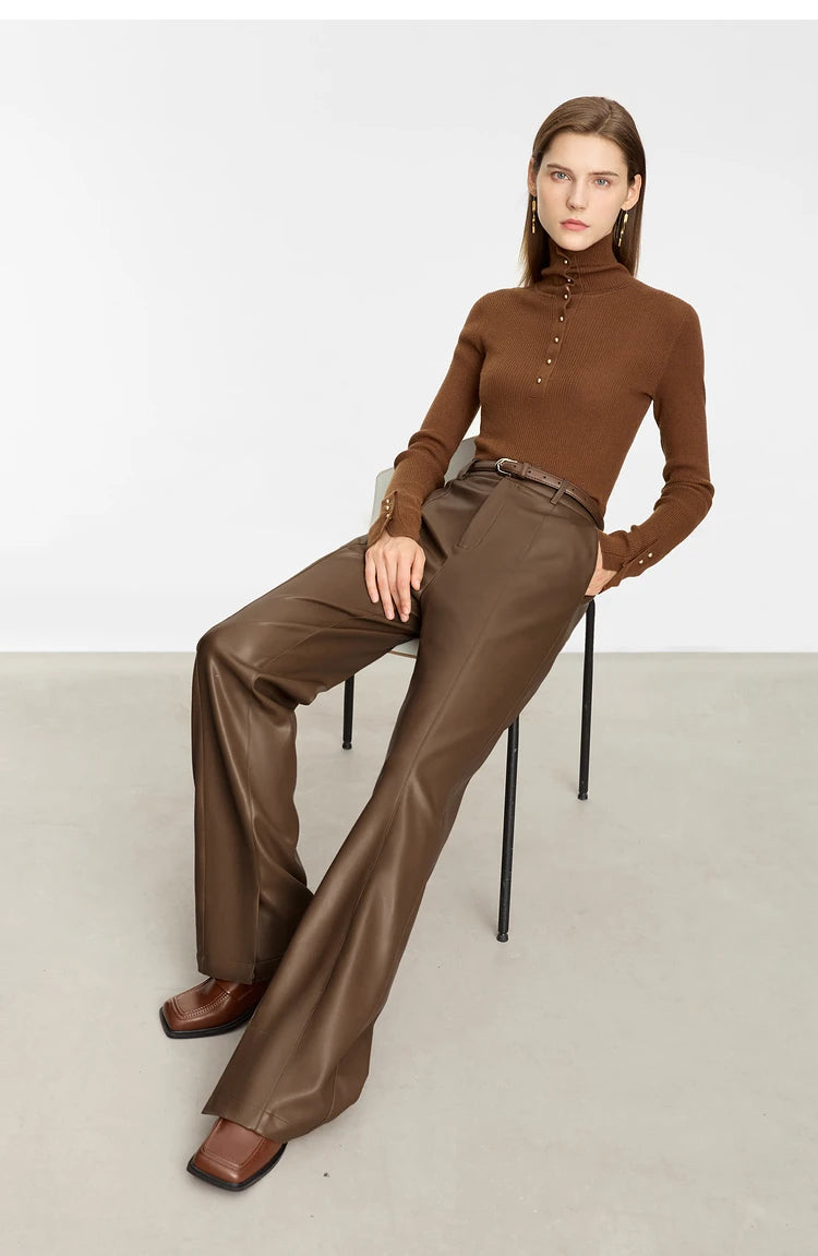 Minimalist Straight-Leg PU Leather Trousers