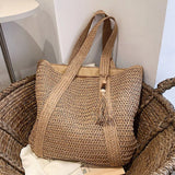 Woven Handbags Ladies Summer Woven Totes Bag with Tassel Women Shoulder Bag Large Capacity Fashion Straw Female Shopper Bag