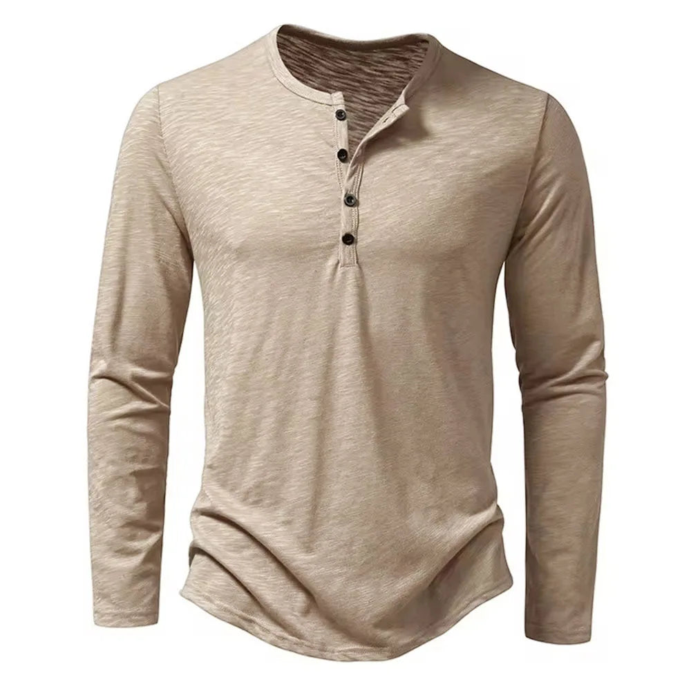 Men's Cotton Henley Long Sleeve Shirt