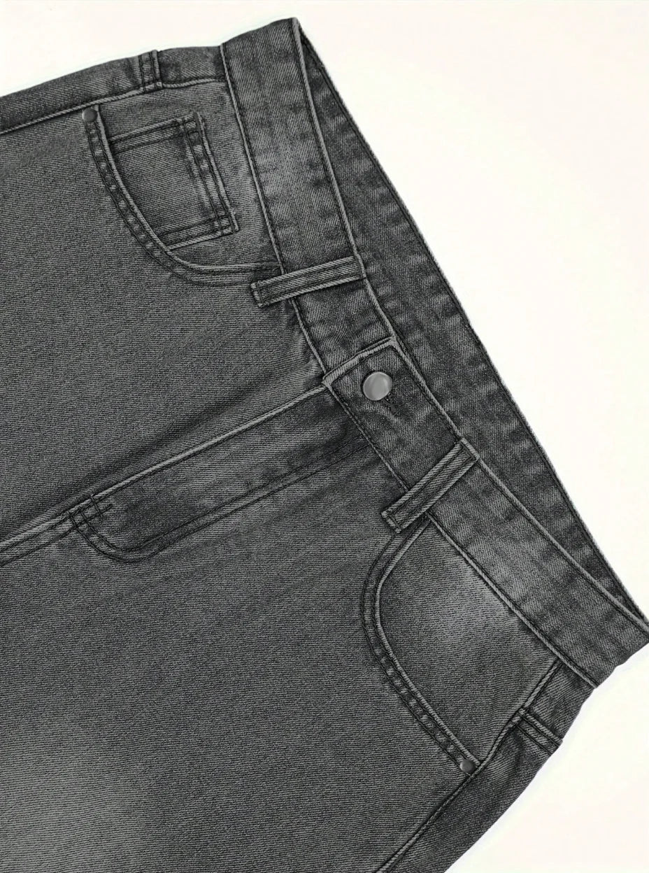 Men's Black Star Patch Relaxed-Fit Jeans