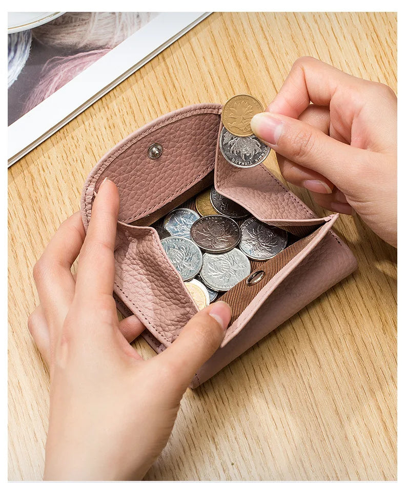 New Women Genuine Leather Mini Wallet RFID Folding Simple Ultra-thin Small Soft Cowhide Wallet Female Card Holder Coin Bags