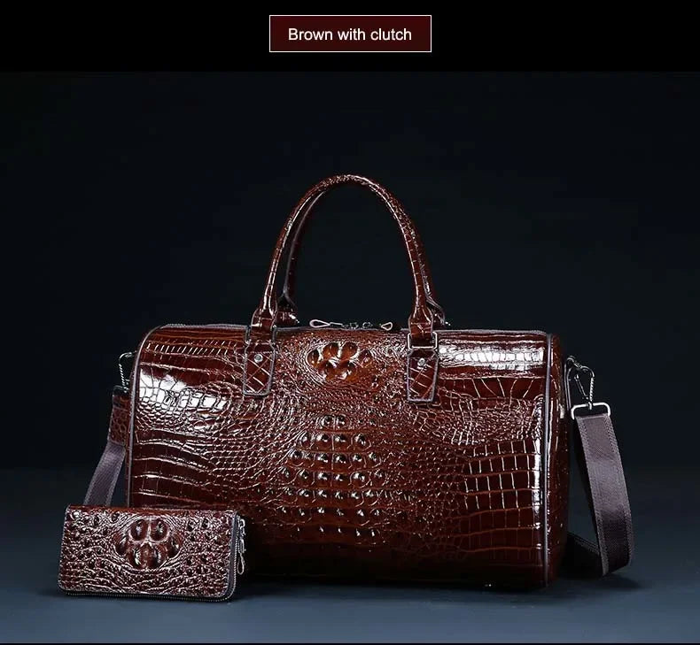 2024 New Cow Genuine Alligator Leather Travel Bags Luxury Men Large Capacity Portable Male Shoulder Bags Brand Travel Duffle Bag