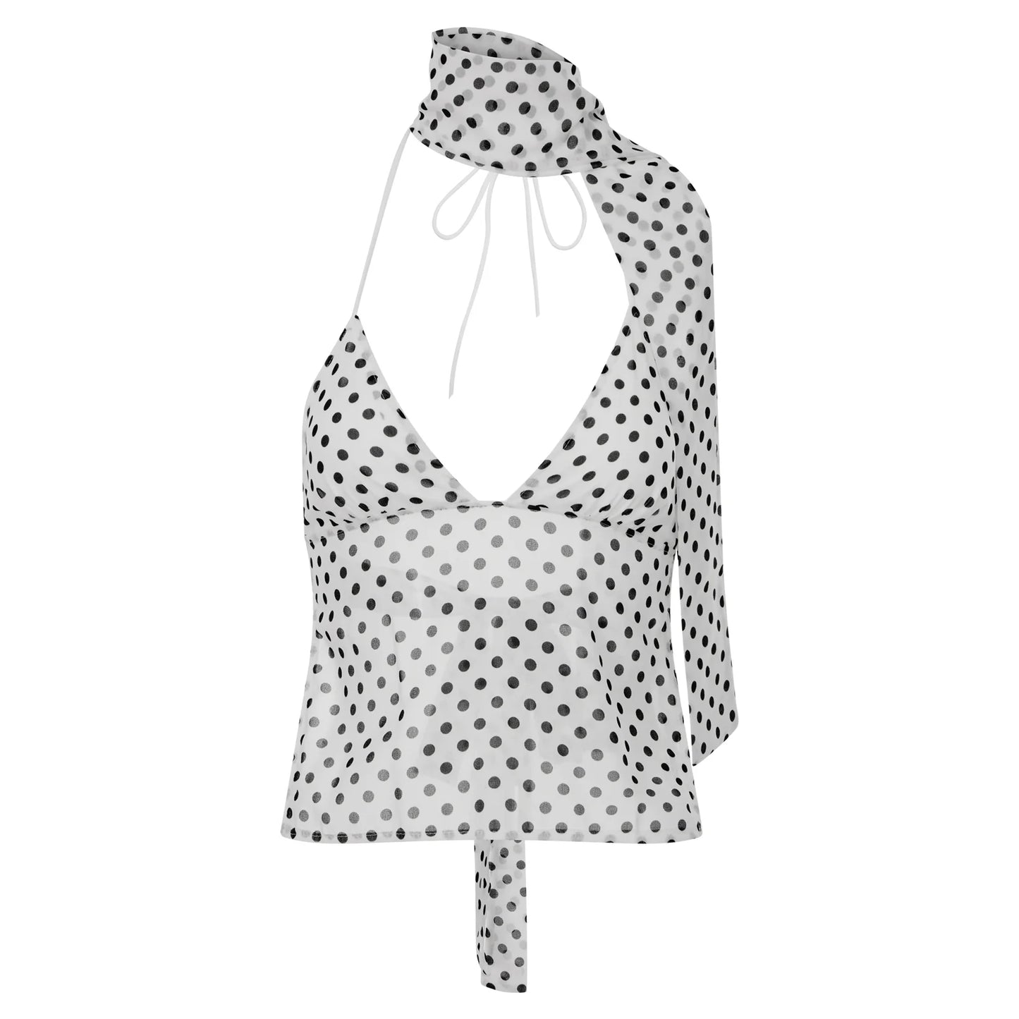 Women's Polka Dot Halter Cami | Backless V-Neck Y2K Coquette Crop Top