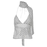 Women's Polka Dot Halter Cami | Backless V-Neck Y2K Coquette Crop Top