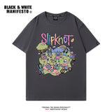 Rock Retro Slipknot T-Shirt Short Sleeve Men's Heavy Metal Cartoon Printed Loose Top Half Sleeve