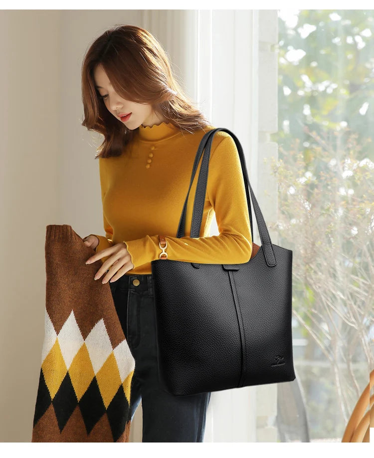 Genuine Brand High End Soft Pu Leather Shoulder Bag For Women Casual Tote Bag Female Purse Simple Design Handbag Commuting Sac