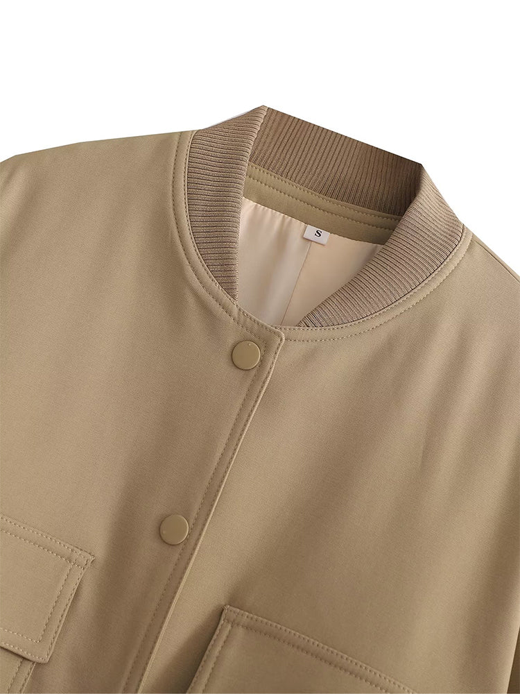 Willshela Women's Solid Bomber Jacket with Pockets