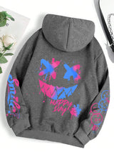 Happy Day Women's Oversized Graffiti Hoodie