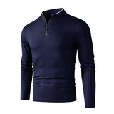 Men's Zipper Polo Shirt – Solid Color Long Sleeve
