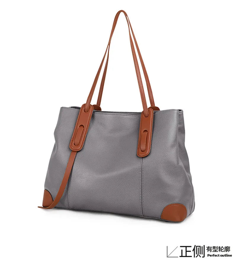 Genuine Leather Tote Bag Luxury Designer Women's Shoulder Bag Large Capacity Women Bags High Quality Soft Cowhide Female Handbag