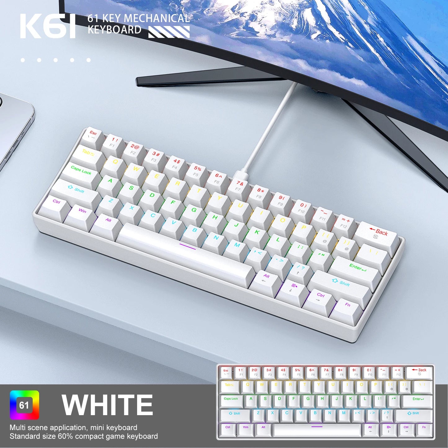 APAYADO K61 Mini Mechanical Keyboard – RGB 61-Key
