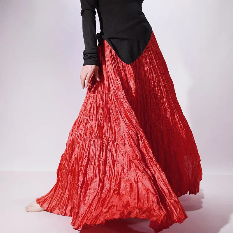 Elegant High-Waist Pleated Maxi Skirt for Women