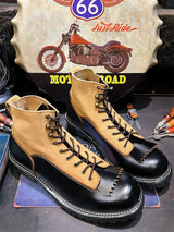 KOWM Hiking shoes men's cowhid boots British leather trekking shoes thick soled ankle sneakers cowhide high top motorcycle boots