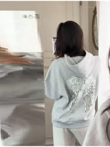 Trendy Creative Hooded Sweatshirt Wing Patterns Chic Designed Fashion Casual Long Sleeved Tops Versatile Women's Autumn Wear