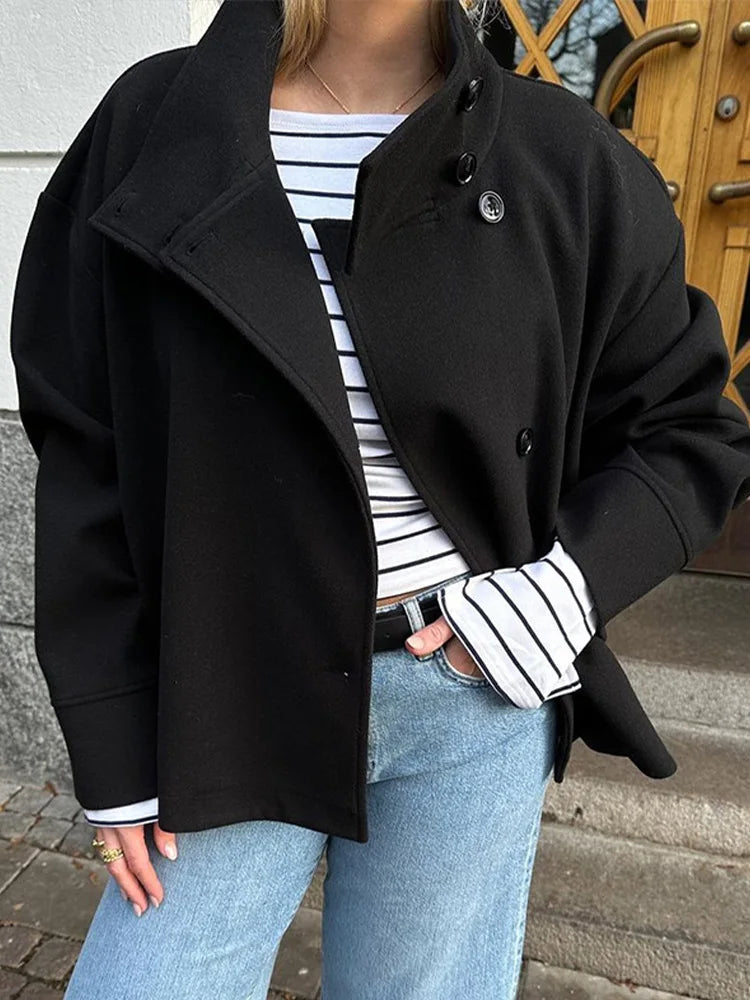 Stand Collar Woolen Short Coat
