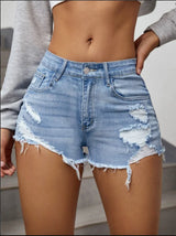 Women’s USA-Made Ripped Raw Denim Shorts – Sexy Retro Slim Fit Hot Pants