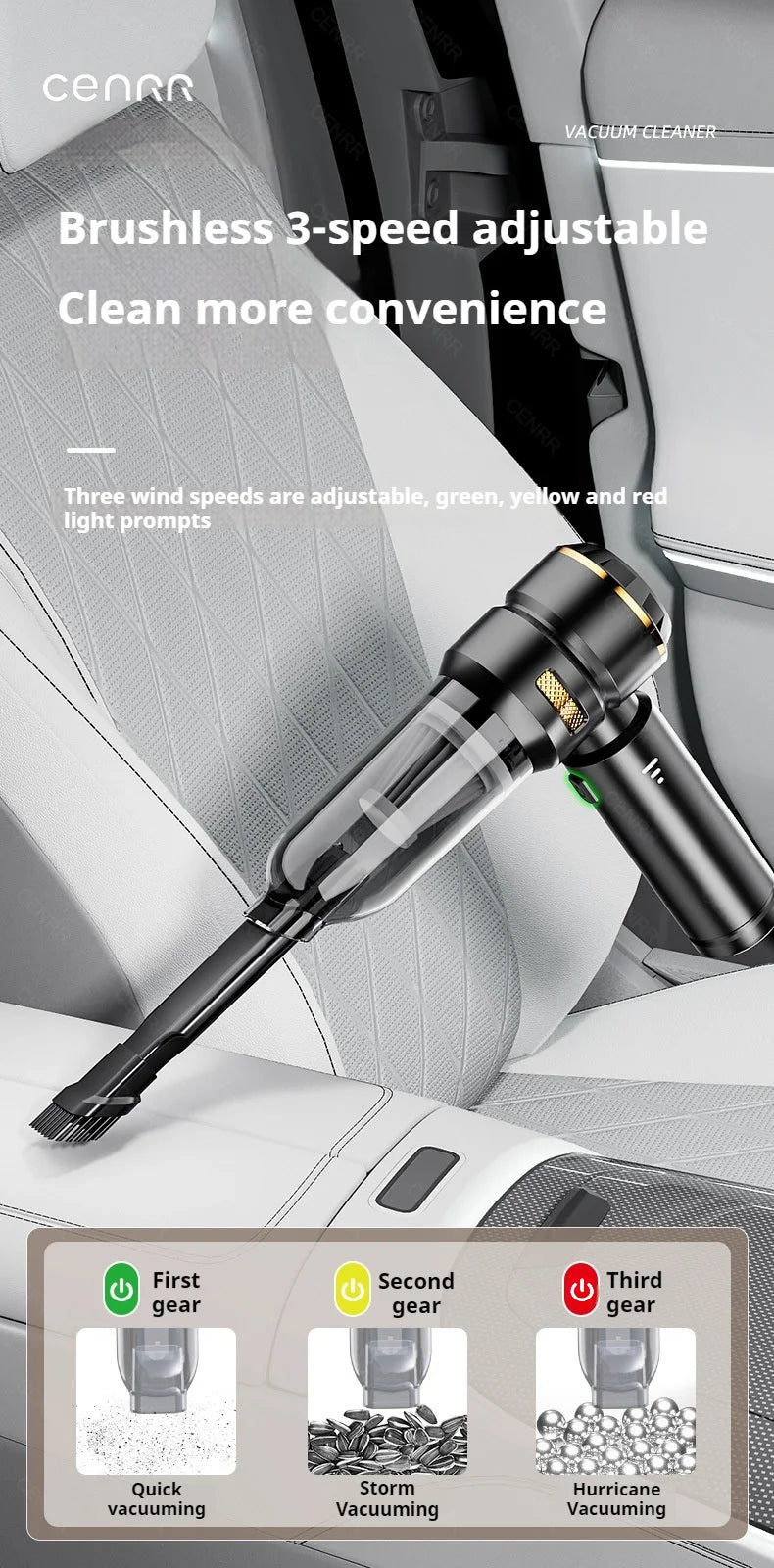CENRR 998000PA Cordless Car Vacuum Cleaner – 3-Speed