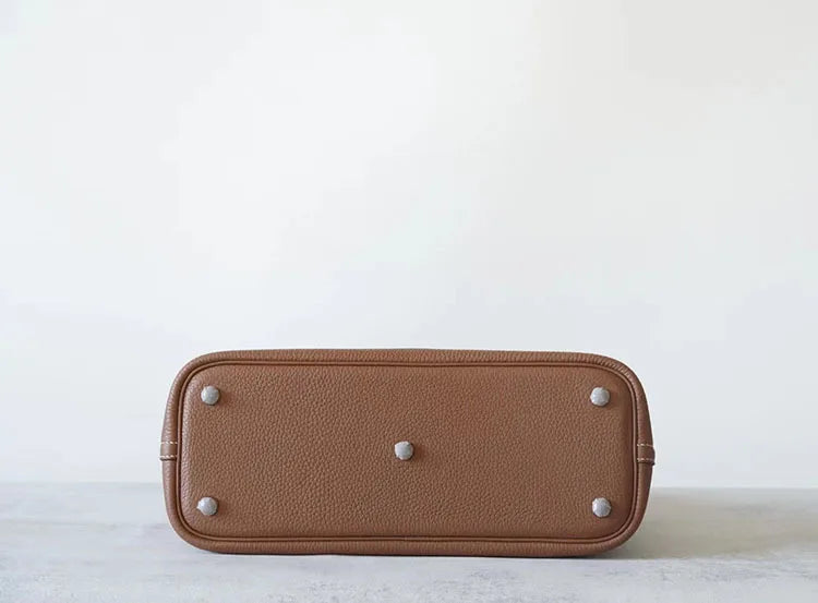 Premium Semi-handmade First-layer Cowhide Bowling Bag Portable Shoulder Large Shell Bag Commuting Temperament Versatile
