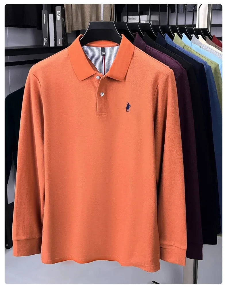 Premium Cotton Embroidered Long Sleeve Polo Shirt