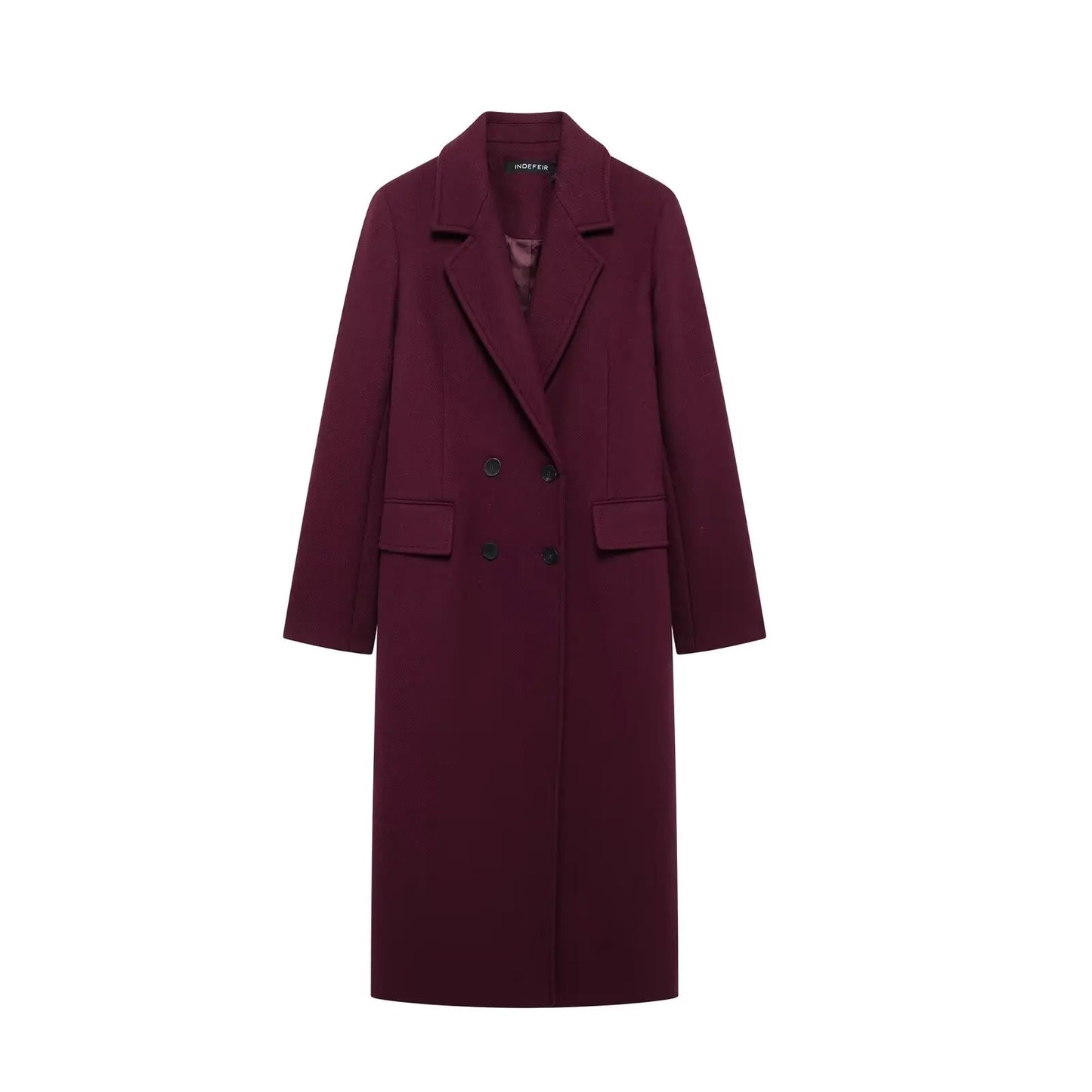 Elegant Burgundy Double-Breasted Long Coat