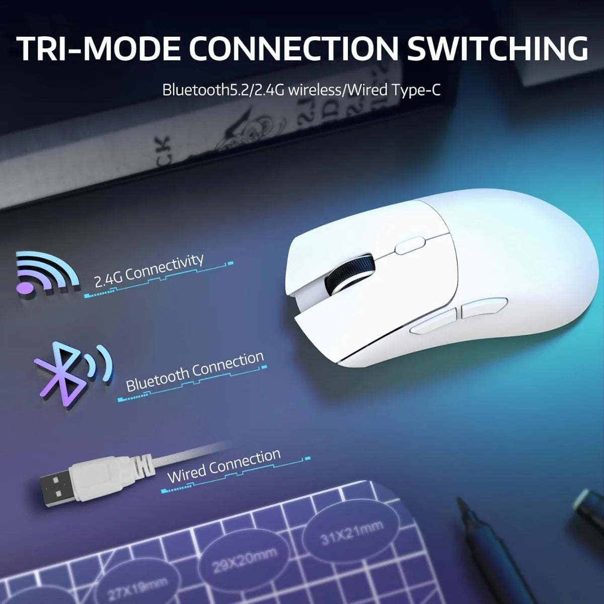 ATTACK SHARK R1 Wireless Gaming Mouse 55g Lightweight 18K DPI Optical Sensor Tri-Mode Connection for PC/Laptop/Win/Mac