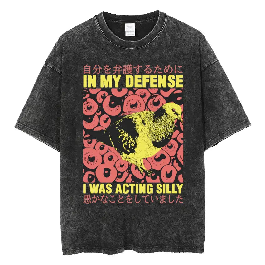 The Horrors Are Never Ending Yet I Remain Silly T-shirt Funny Japanese Style Frog Retro Washed T Shirt Men's Oversized Tees Tops