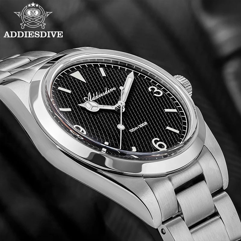 ADDIESDIVE 36mm Men Watch Luxury 200m Waterproof Super Luminous Bubble Glass Stainless Steel Wrist Watch Quartz Watches For Men