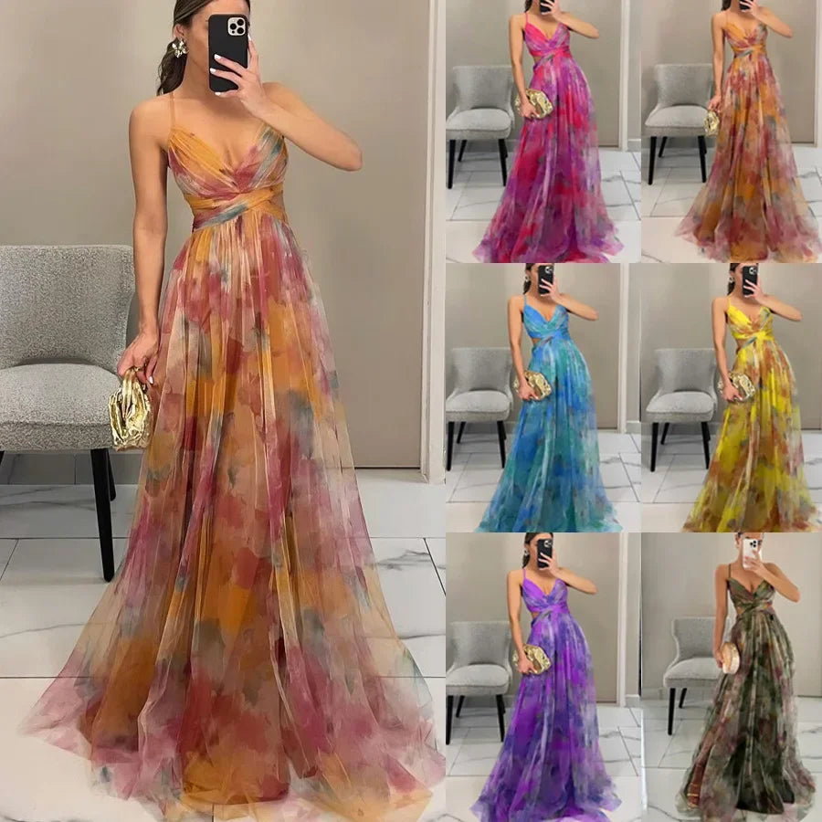 Off-Shoulder Lace Print Halter Maxi