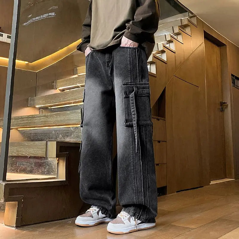 Men's Loose Straight-Leg Multi-Pocket Jeans