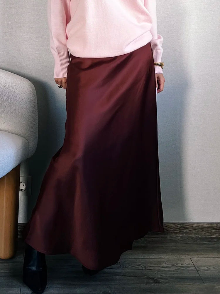 Women's Satin Maxi Skirt – Elegant Ankle-Length