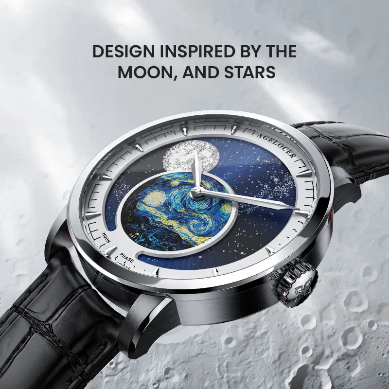AGELOCER Astronomer Van Gogh Moon Phase Men's Watch
