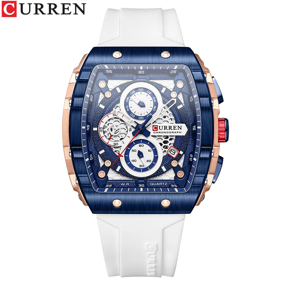 Men’s Sport Quartz Watch – Yellow Silicone Strap, Luminous Auto Date Square Dial