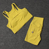 Fitness Shorts Yoga Sets Women's Tracksuit High Waist Sportswear Bra Workout Leggings Cycling Gym Shorts Sports Suit With Pocket