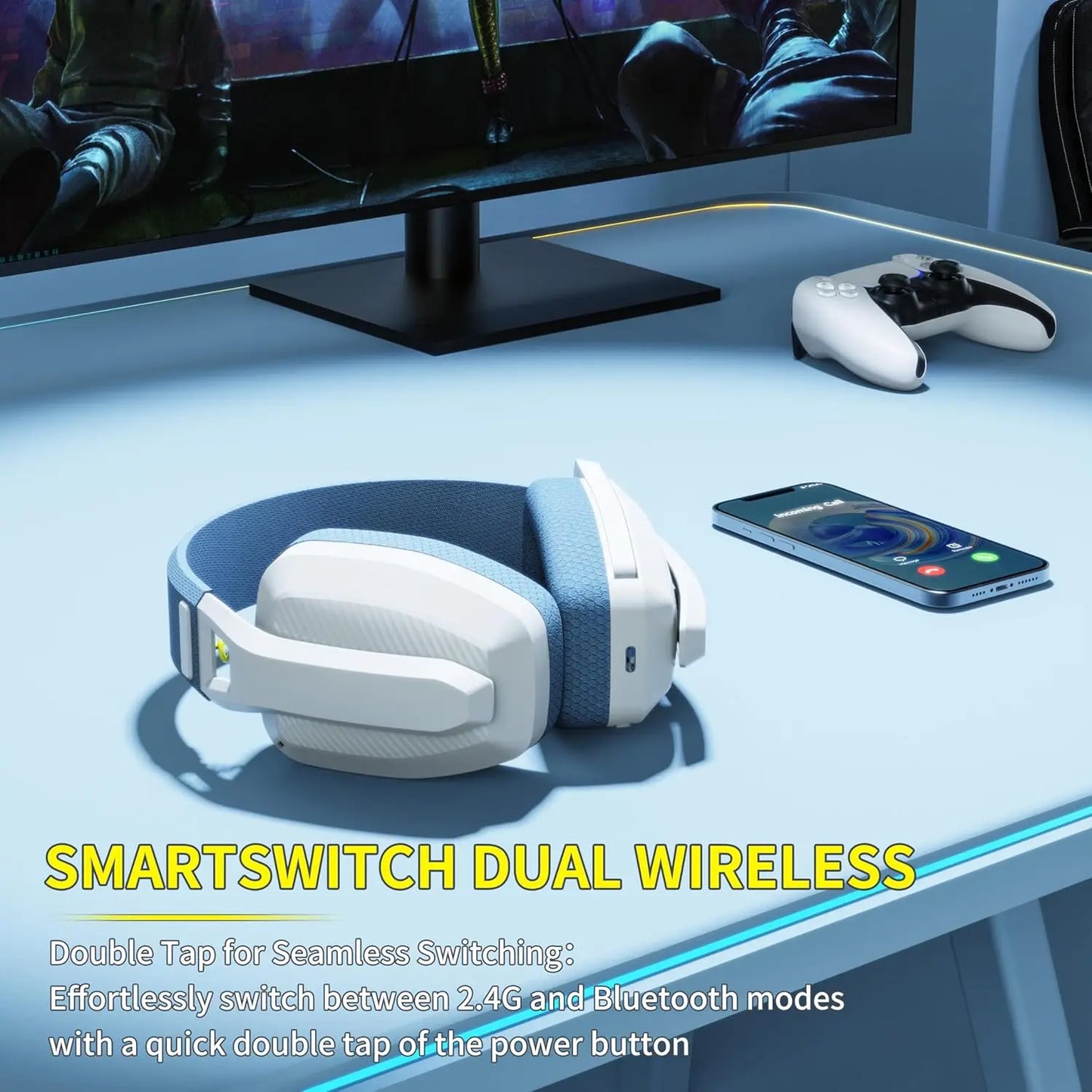 BINNUNE BW06 Bluetooth Headsets Gamer with Mic Wireless 2.4GHz Gaming Headphones with Microphone for PS5 PS4 PC Mac Playstation