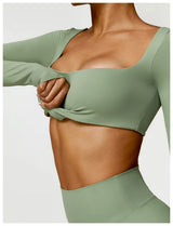 2-Piece Women's High-Waist Yoga Set – Seamless Long Sleeve Workout Suit