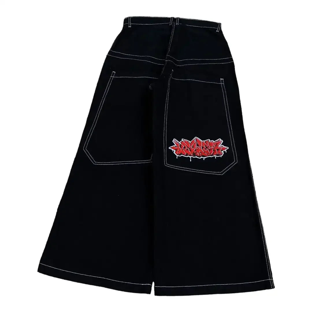 Harajuku Money Print Streetwear Jeans High Waist Wide Trouser Black Pants Streetwear Men Hip Hop Women Embroider Y2k Baggy Jeans