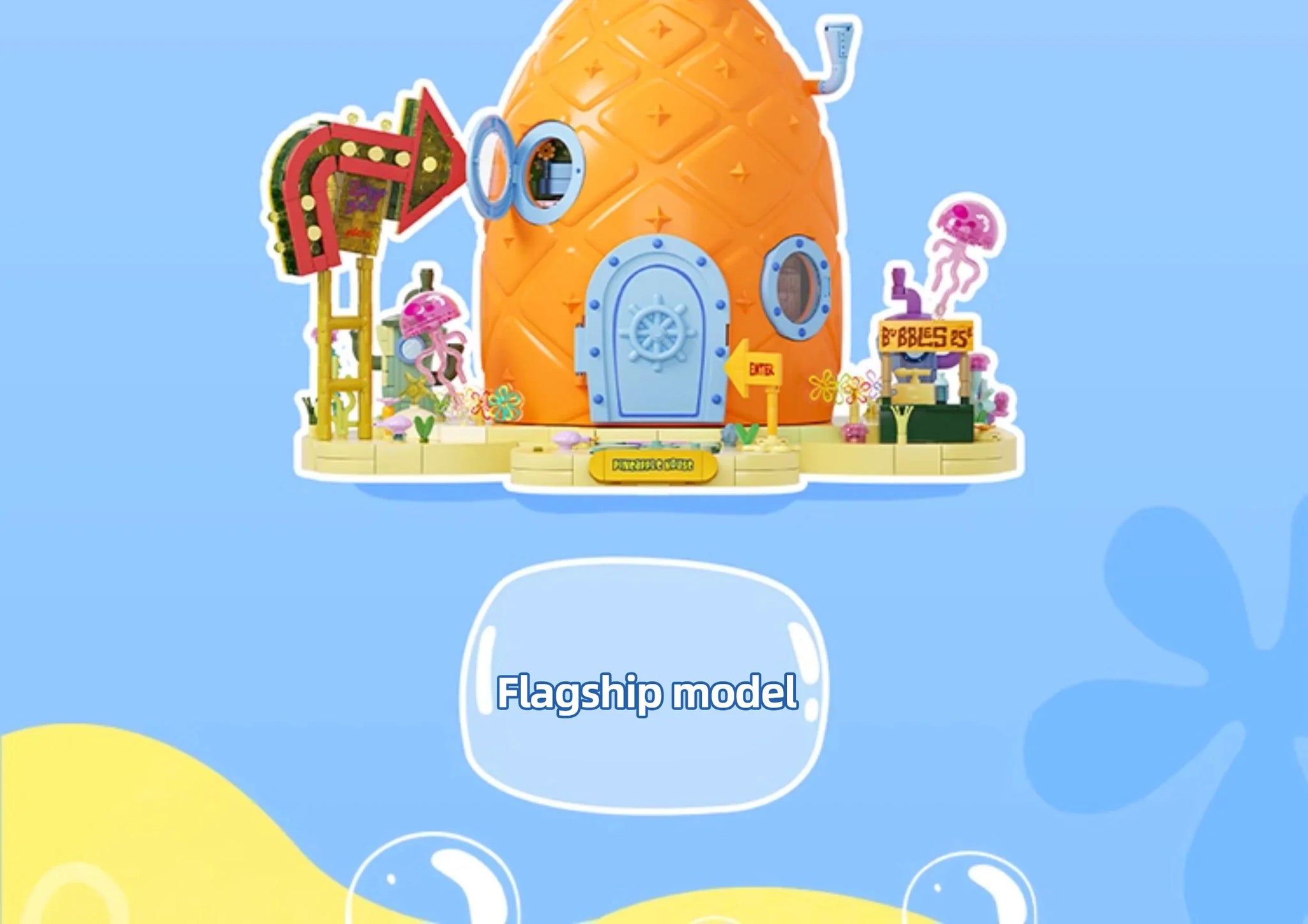 Spongebob Cartoon Krusty Krab Restaurant Building Blocks Creative Canteen Scenes Model Bricks Desktop Ornaments Fans Toys Gifts